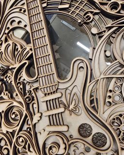 A sneak peak of something new, this is the part way through this epic multi layered guitar design. Open to colour suggestions, what colours would you use?
Product details: 400x500mm approx, 8 layers of 3mm wood, will be a substantial piece when finished.