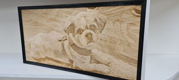 Personalised Pet Portrait Engraving Dog Engraved into wood 2